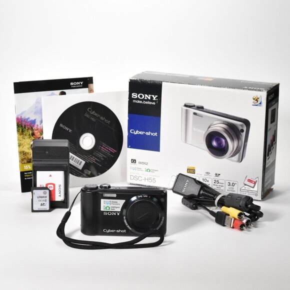 Sony Cyber-shot DSC-H55 Digital Camera 14.1MP 10x Opt Zoom HD Video 32GB SD Card - Picture 1 of 16